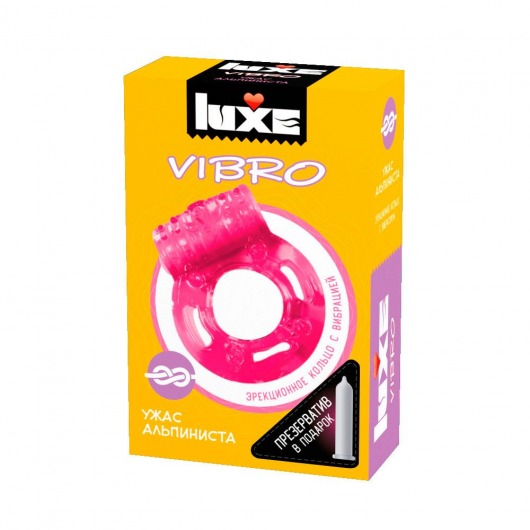 Розовое эрекционное виброкольцо Luxe VIBRO  Ужас Альпиниста  + презерватив - Luxe - в Подольске купить с доставкой