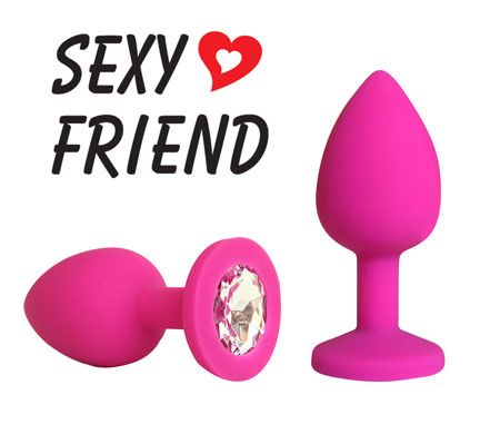 Розовая конусовидная анальная пробка с прозрачным кристаллом - 7,3 см. - 1137 - купить с доставкой в Подольске