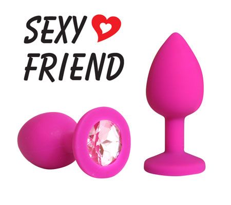 Розовая конусовидная анальная пробка с розовым кристаллом - 7,3 см. - 1137 - купить с доставкой в Подольске