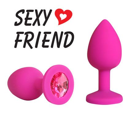 Розовая конусовидная анальная пробка с малиновым кристаллом - 7,3 см. - 1137 - купить с доставкой в Подольске