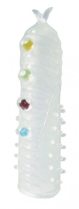 Закрытая белая насадка на пенис Crystal Sleeve с шариками и усиками - Erowoman-Eroman - в Подольске купить с доставкой