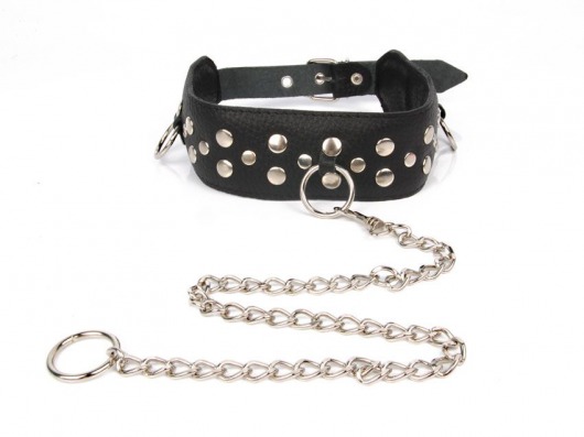 Черный ошейник с заклепками с металлическим поводком-цепочкой - Notabu - купить с доставкой в Подольске