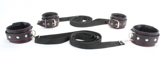 Черный бондажный набор с красной строчкой - БДСМ Арсенал - купить с доставкой в Подольске