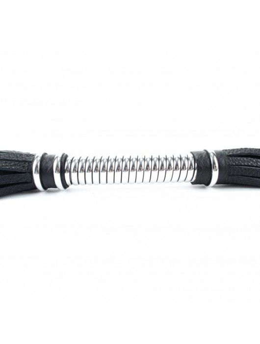 Черная длинная плеть с серебристой ручкой - 56 см. - БДСМ Арсенал - купить с доставкой в Подольске