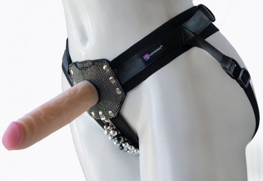 Черный пояс-трусики с насадкой  Гламур Эмма  - 15,5 см. - LOVETOY (А-Полимер) - купить с доставкой в Подольске