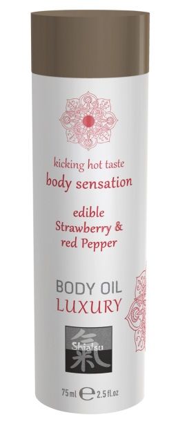 Съедобное массажное масло с ароматом клубники и красного перца - 75 мл. - Shiatsu - купить с доставкой в Подольске