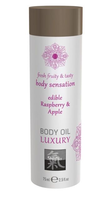 Съедобное массажное масло с ароматом малины и яблока - 75 мл. - Shiatsu - купить с доставкой в Подольске