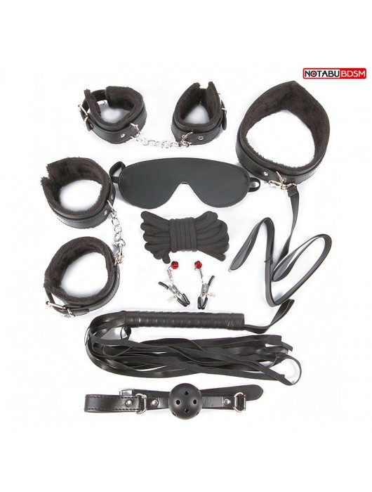 Большой игровой набор БДСМ: наручники, оковы, маска, кляп, плеть, ошейник с поводком, верёвка, зажимы для сосков - Notabu - купить с доставкой в Подольске