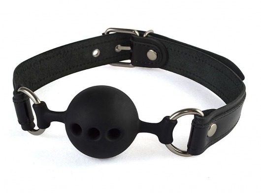 Силиконовый кляп-шар с ремешками из натуральной кожи черного цвета - Sitabella - купить с доставкой в Подольске