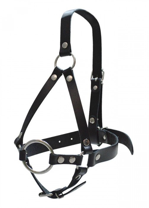 Кляп-рамка со сбруей на голову из черных кожаных ремешков - Sitabella - купить с доставкой в Подольске