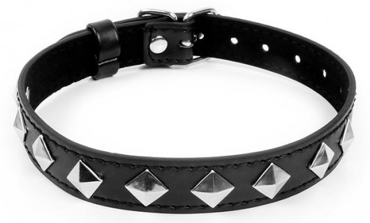 Черный ошейник с серебристыми ромбиками - Notabu - купить с доставкой в Подольске