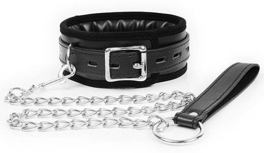 Черный ошейник на металлическом поводке с ручкой-петлей - Notabu - купить с доставкой в Подольске