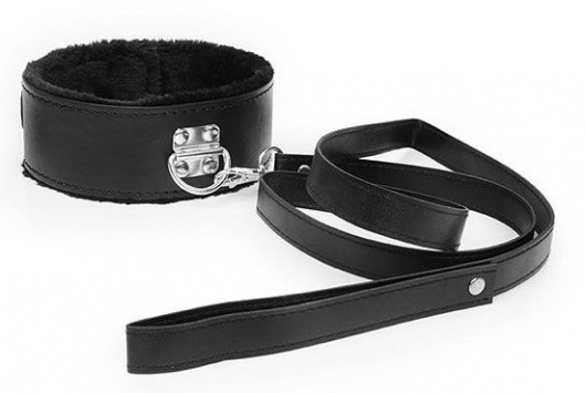 Черный ошейник на поводке с ручкой-петлей - Notabu - купить с доставкой в Подольске