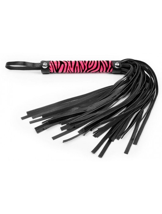 Черная многохвостовая плеть с круглой розовой ручкой-зеброй - 39 см. - Notabu - купить с доставкой в Подольске
