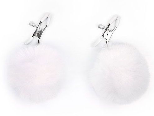 Зажимы для сосков с белым пушком - Notabu - купить с доставкой в Подольске