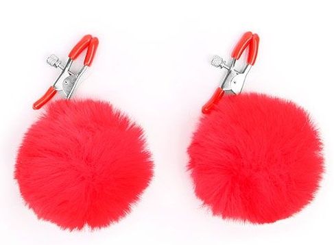 Зажимы для сосков с красным пушком - Notabu - купить с доставкой в Подольске