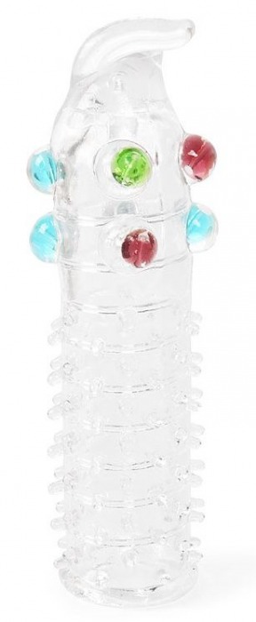 Закрытая прозрачная насадка на пенис с выпуклостями и отростком - 12 см. - Erowoman-Eroman - в Подольске купить с доставкой