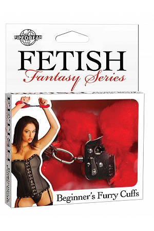 Наручники с красным искусственным мехом - Pipedream - купить с доставкой в Подольске