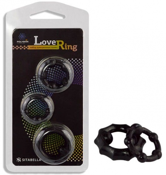 Набор из 3 черных рельефных эрекционных колец - Sitabella - в Подольске купить с доставкой