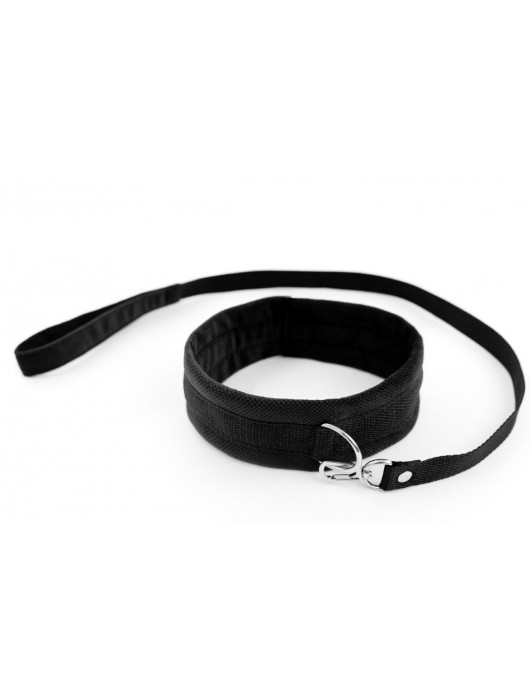 Черный ошейник My Rules с поводком - БДСМ Арсенал - купить с доставкой в Подольске