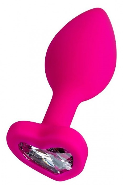 Розовая анальная втулка Diamond Heart с прозрачным кристаллом - 7 см. - ToyFa - купить с доставкой в Подольске