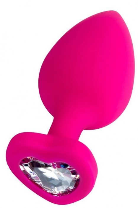 Розовая анальная втулка Diamond Heart с прозрачным кристаллом - 9,5 см. - ToyFa - купить с доставкой в Подольске