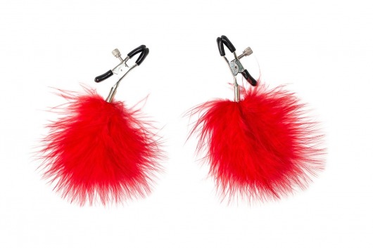 Зажимы на соски с красным пухом Euphoric - Lola Games - купить с доставкой в Подольске
