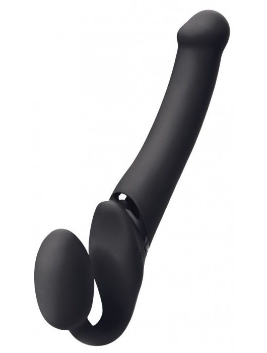 Черный безремневой вибрострапон Silicone Bendable Strap-On M - Strap-on-me - купить с доставкой в Подольске