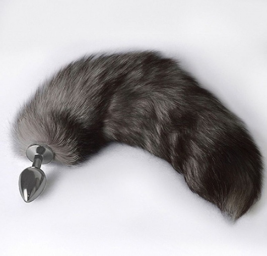Серебристая коническая анальная пробка с пушистым хвостиком - Sitabella - купить с доставкой в Подольске