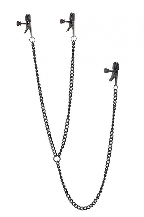 Черные зажимы на соски и клитор на цепочке DELUXE NIPPLE   CLIT CLAMPS - Dream Toys - купить с доставкой в Подольске