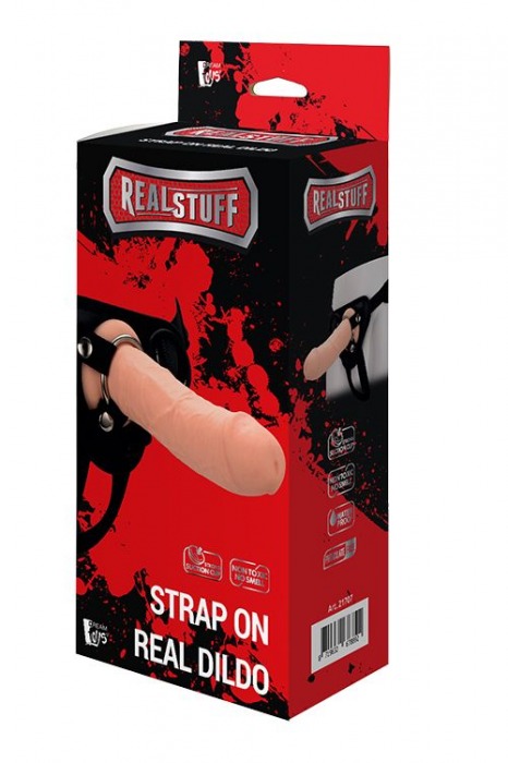 Черные трусики с телесной насадкой STRAP ON REAL DILDO - 21 см. - Dream Toys - купить с доставкой в Подольске
