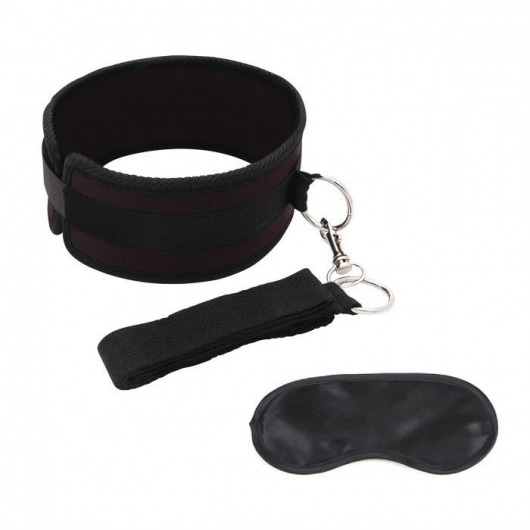 Черный ошейник с длинным поводком Collar and Leash Set - Lux Fetish - купить с доставкой в Подольске
