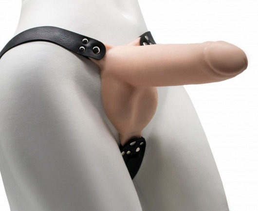 Пустотелый фаллопротез на ремешках с заклепками - 19,5 см. - LOVETOY (А-Полимер) - купить с доставкой в Подольске