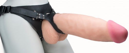 Телесный реалистичный фаллоимитатор на черных трусиках Real Big Strap-On - 34,5 см. - LOVETOY (А-Полимер) - купить с доставкой в Подольске