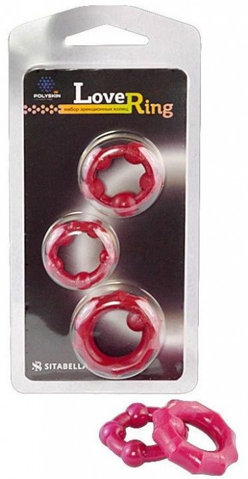 Набор из 3 малиновых рельефных эрекционных колец - Sitabella - в Подольске купить с доставкой