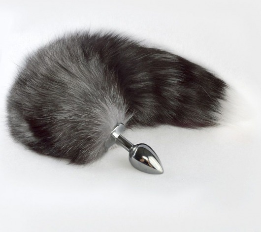 Серебристая анальная пробка с серым хвостиком - Sitabella - купить с доставкой в Подольске