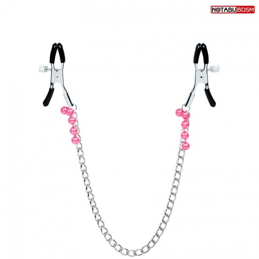 Оригинальные зажимы на соски с розовыми бусинками и цепочкой - Notabu - купить с доставкой в Подольске