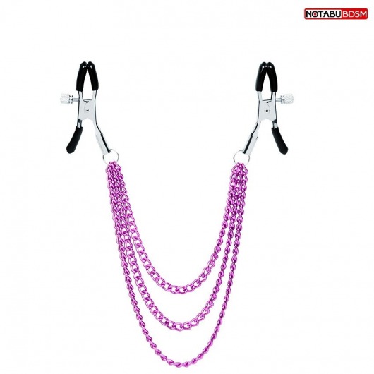 Оригинальные зажимы на соски с тройной розовой цепочкой - Notabu - купить с доставкой в Подольске