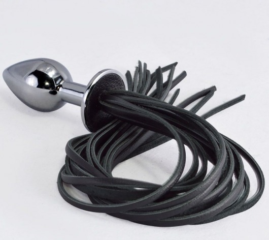 Серебристая анальная пробка с черной плетью - Sitabella - купить с доставкой в Подольске
