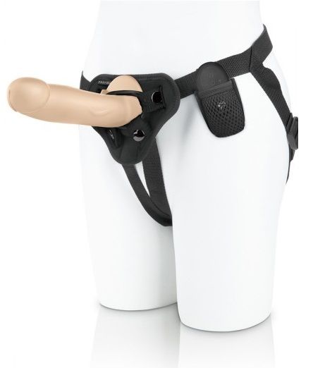 Телесный вибратор на трусиках с кольцом - 18 см. - Pegasus - купить с доставкой в Подольске