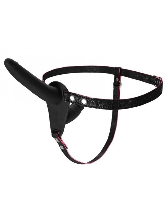 Черный страпон на ремнях с вагинальной пробкой - 15 см. - ToyFa - купить с доставкой в Подольске