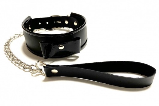 Черный ошейник с поводком из эко-кожи - БДСМ Арсенал - купить с доставкой в Подольске