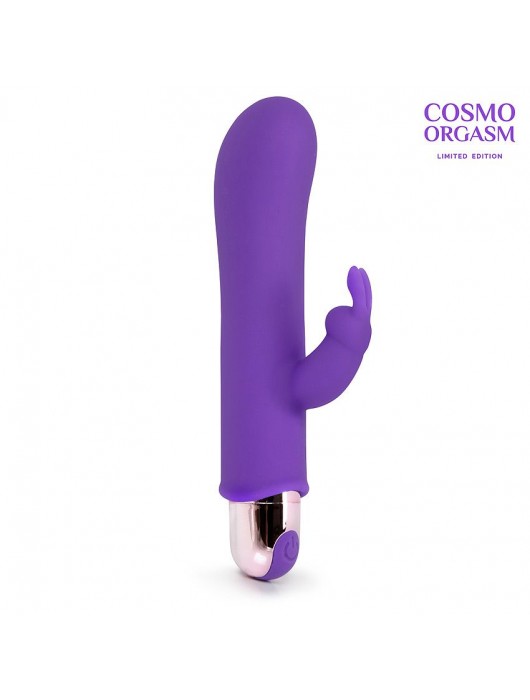 Фиолетовый мини-вибратор с клиторальным зайчиком - 14 см. - Cosmo