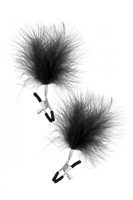 Зажимы на соски с черными пуховыми кисточками Sweet Caress Feather Nipple Clumps - Sweet Caress - купить с доставкой в Подольске