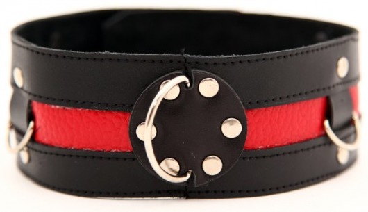 Чёрный ошейник с красной полосой - БДСМ Арсенал - купить с доставкой в Подольске