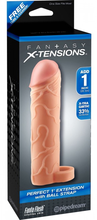 Телесная насадка с кольцом Perfect 1 Extension with Ball Strap - 17 см. - Pipedream - в Подольске купить с доставкой