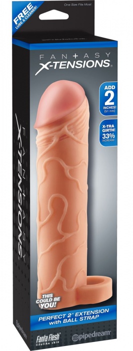 Телесная насадка с кольцом Perfect 2  Extension with Ball Strap - 19 см. - Pipedream - в Подольске купить с доставкой