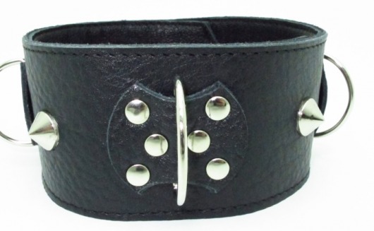 Черный кожаный ошейник с короткими шипами - БДСМ Арсенал - купить с доставкой в Подольске