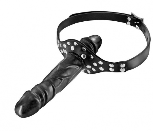 Черный кляп-фаллоимитатор Double Penis Gag - Fetish Tentation - купить с доставкой в Подольске