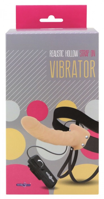 Полый страпон телесного цвета с встроенным вибратором - 20 см. - Seven Creations - купить с доставкой в Подольске